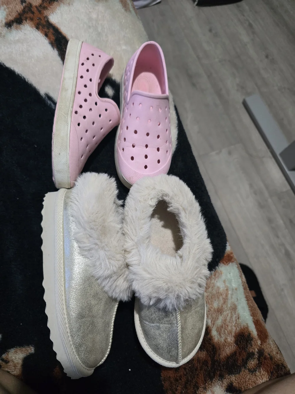 Kids Pink Slip-On Clog and Cream Faux-Fur Lined Slip-On Set